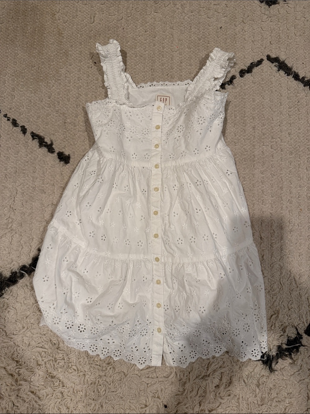 Doen x GAP White Eyelet Ruffled Strap Button-Front Dress size 8